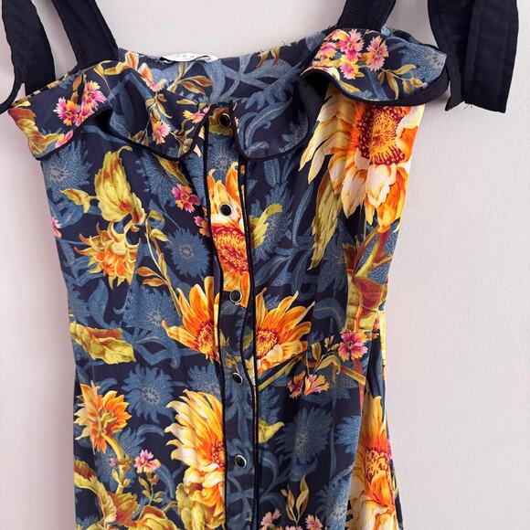 Sandro Paris Matti Floral-Print Silk Midi Dress Bow Shoulder Size EU 36, US 4 - Picture 4 of 11